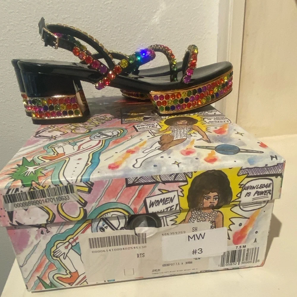 Jeffrey Campbell Rhinestone Platform Sandal Rainbow Multi Color New 7.5 in box